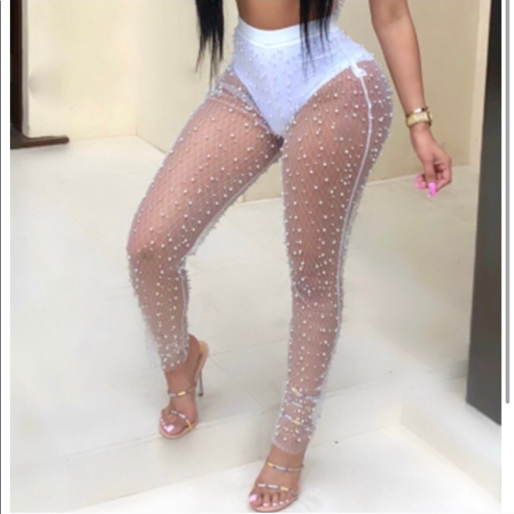 Pearl Embellished Coverup Pants